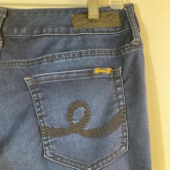 Womens Seven 7 Cropped Capri Jeans Pants Dark Blue 12 Cotton Polyester Spandex - Picture 5 of 8
